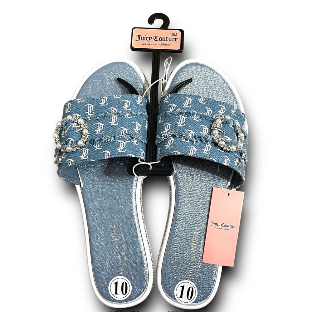 Juicy Couture Mid Denim Blue Yandel Sandals Slides Size 10